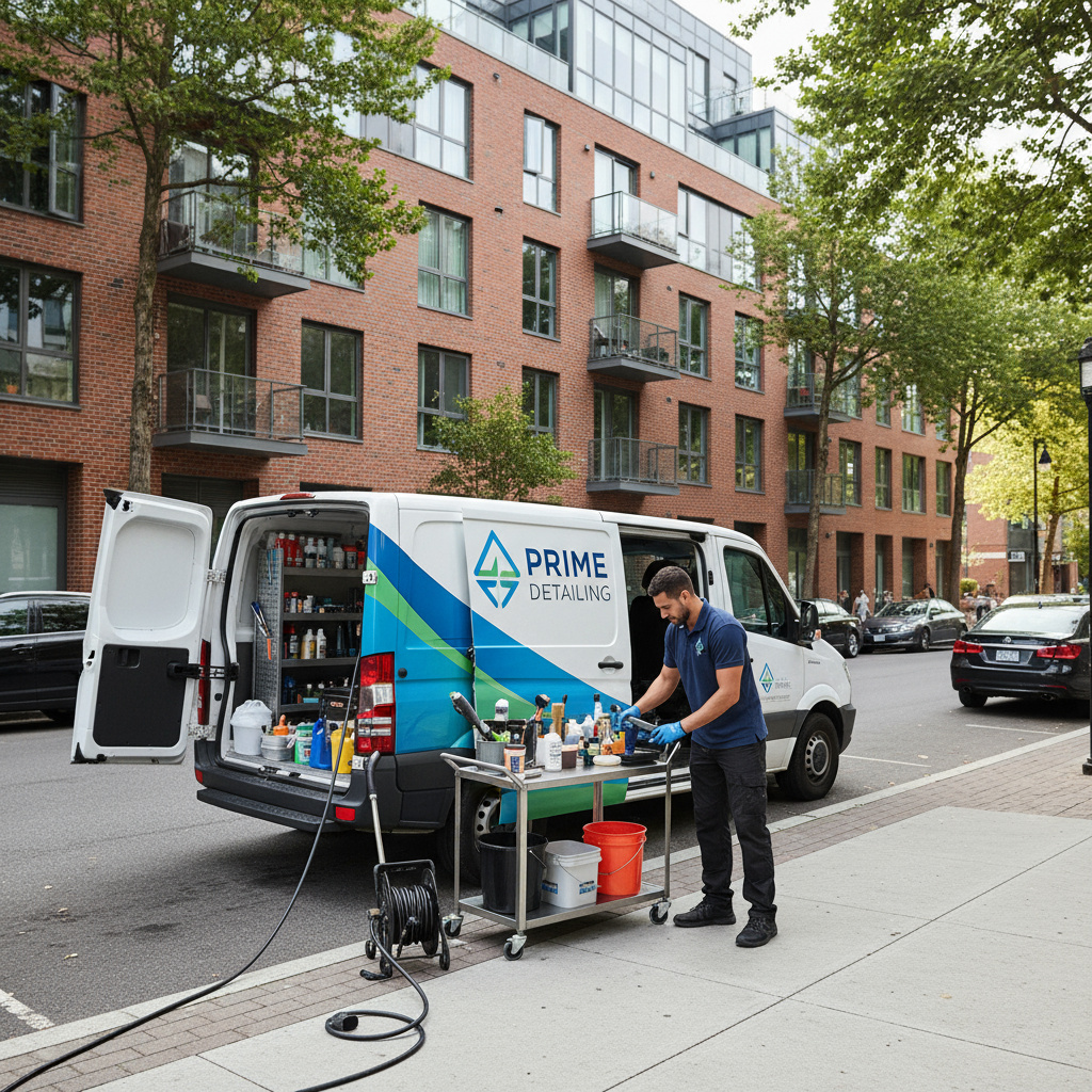 Mobiler Service: Detailing-Van vor Wohnhaus